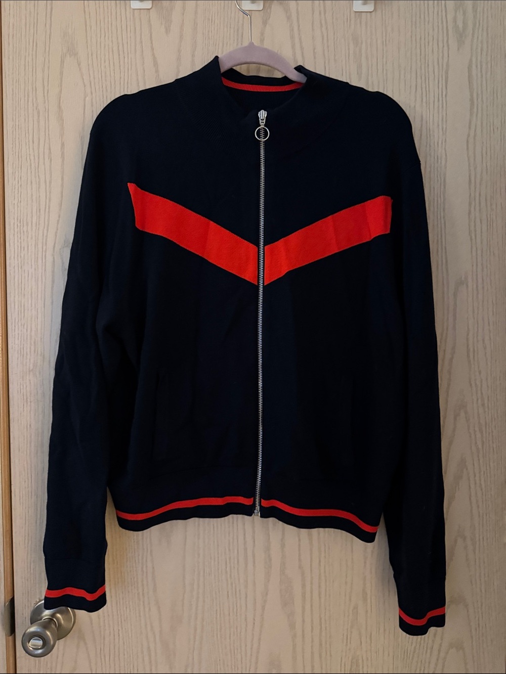 Banana Republic Black Zip-Up Sweater with Red Chevron
